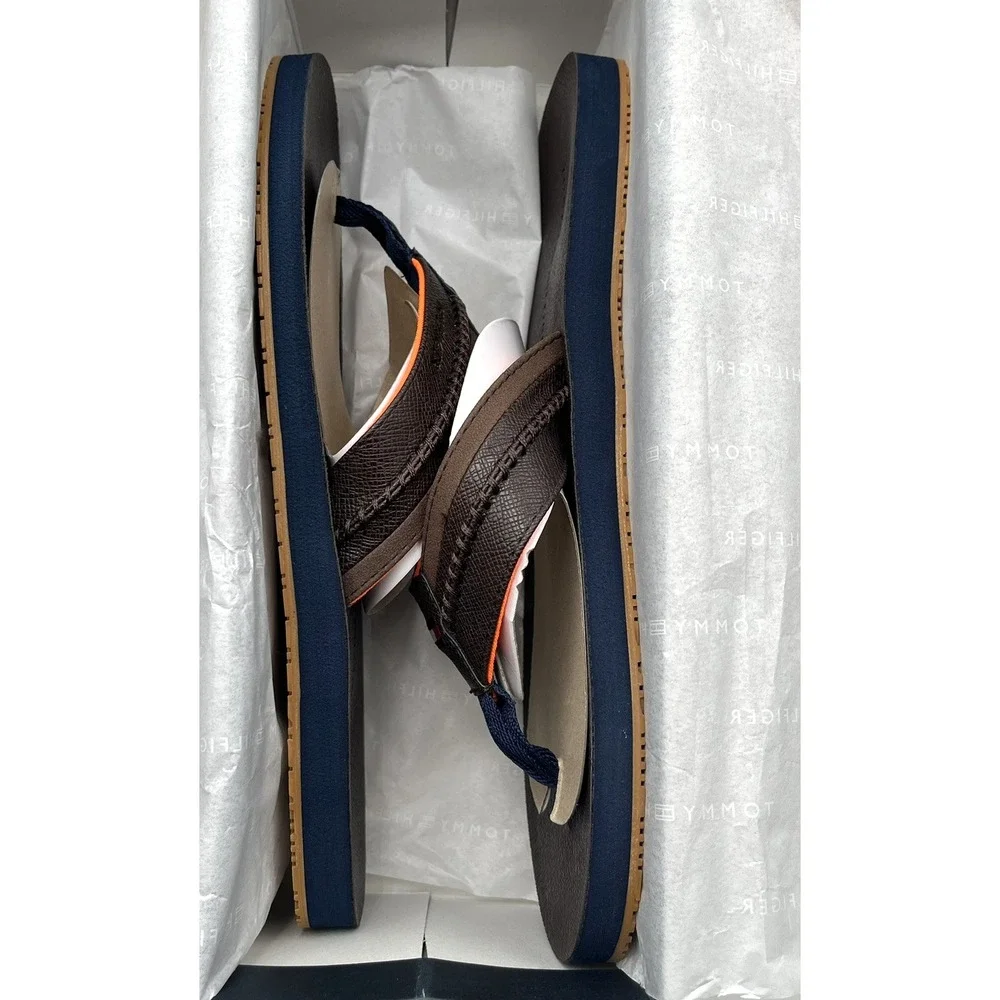 Tommy Hilfiger Mens Dembo Thong Sandal Size 11 Brown Faux‎ Leather Flexible